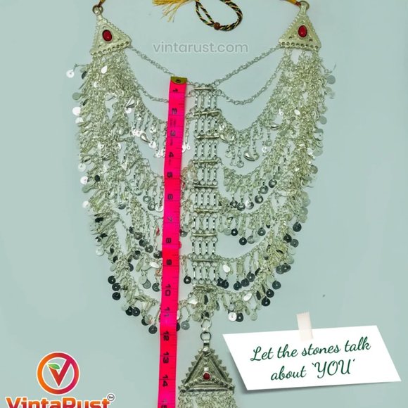 Multilayers Afghan Necklace, Tribal Afghani Necklace With Dangling Tassels - Picture 10 of 11